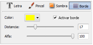 Ventana de propiedades de texto. Borde