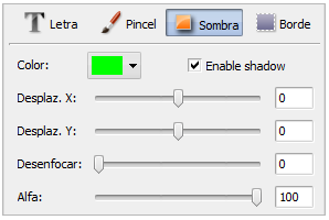 Ventana de propiedades de texto. Sombra