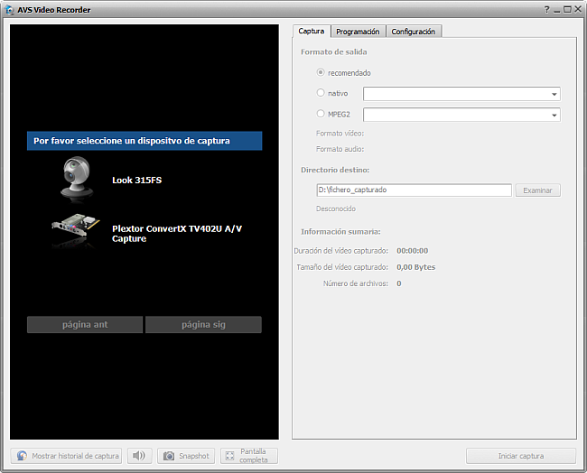 Pantalla principal de AVS Video Recorder