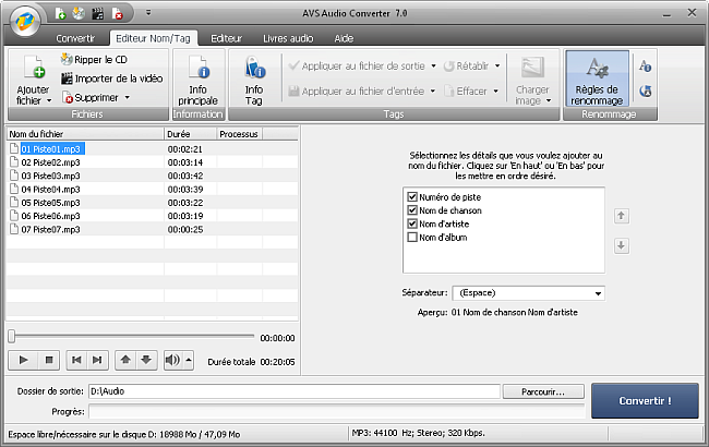 AVS Audio Converter - Renommage des fichiers