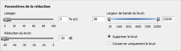 Paramètres de la réduction