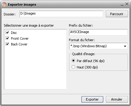 Exportation des images