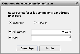 fenêtre Ajouter une règle externe