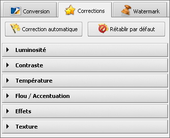 Zone de travail - Onglet Corrections