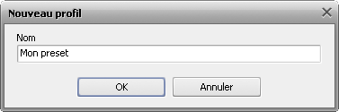 fenêtre Nouveau preset