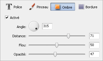 Zone de propriétés. Ombre