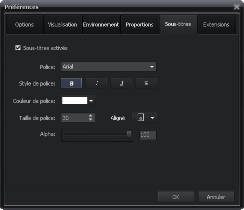 onglet Sous-titres