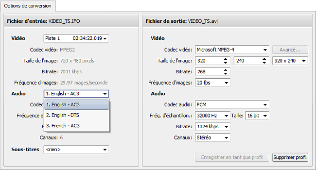 Menu Vidéo/audio