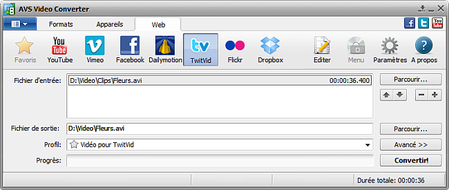 Fenêtre principale d'AVS Video Converter - TwitVid