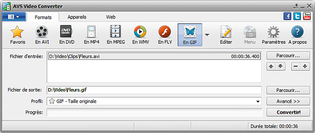 Fenêtre principale d'AVS Video Converter - En GIF