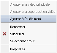 Menu contextuel du fichier audio