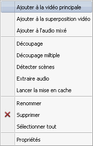 Menu contextuel du fichier vidéo