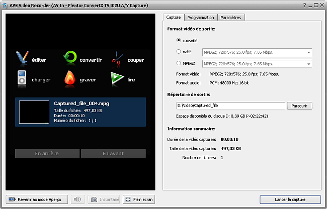 Options de fichiers capturés