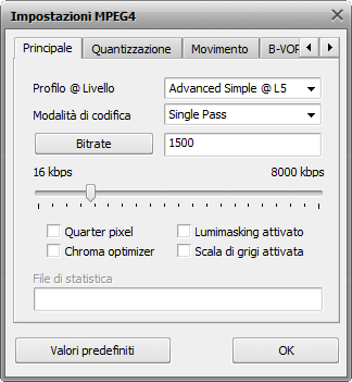 Impostazioni MPEG-4 avanzate