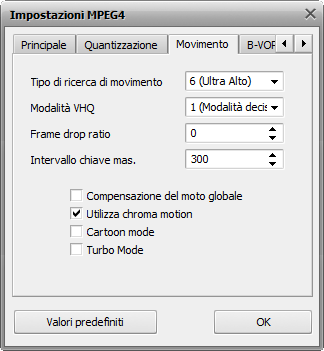 Impostazioni MPEG-4 avanzate