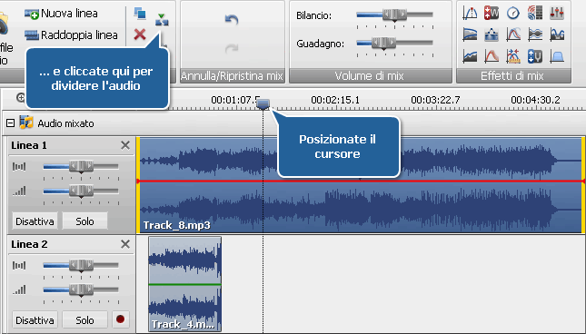 Divisione della traccia audio
