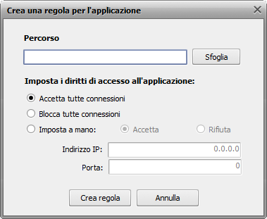 Finestra Aggiungi regola per applicazione