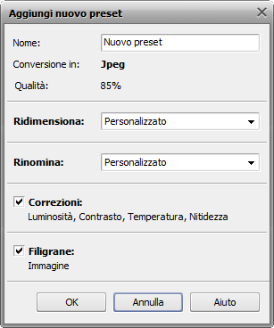 Aggiungi nuovo preset