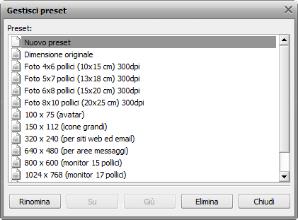 Gestione preset