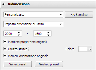 Pannello Ridimensiona: Opzioni avanzate