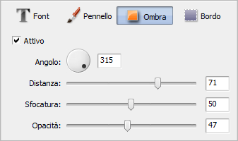 Proprietà del testo. Ombra