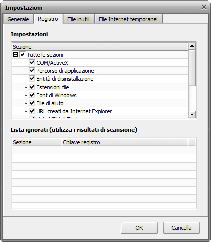 Impostazioni del registro