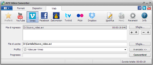 Finestra principale di AVS Video Converter - Vimeo