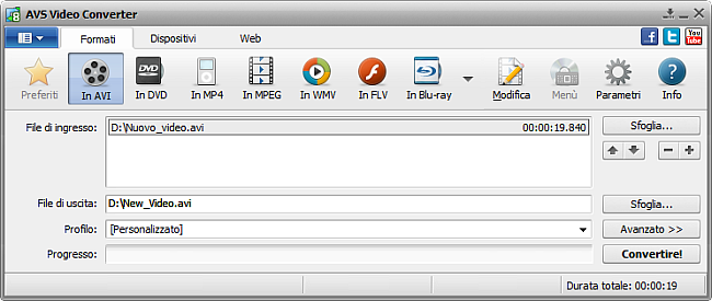 Finestra principale di AVS Video Converter - in AVI