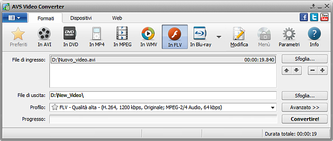 Finestra principale di AVS Video Converter - in FLV