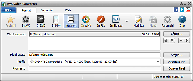Finestra principale di AVS Video Converter - in MPEG
