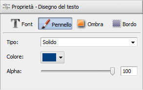 Finestra dei parametri di testo. Pennello