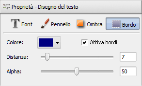 Finestra dei parametri di testo. Bordo