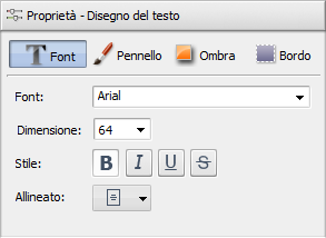 Finestra dei parametri di testo. Font